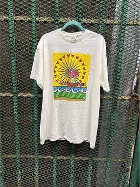 Romero Britto North Miami Beach Abstract Pop Art Shirt Mens XL White Rare Vtg
